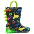 thumbnail image 1 of Toddler Boys Rain Boots Little Kids Baby child Light Up Waterproof Rubber Shoes Printed Mud Lightweight Adorable with Easy-On Handles Non Slip Sole Dinosaur Green Navy Size 13, 1 of 6
