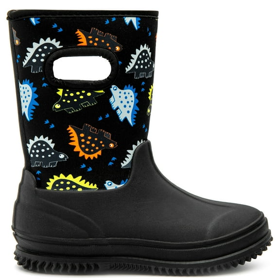 Toddler Boys Rain Boots Little Kids Snow Boots Winter Neoprene Warm Rubber Boots dinosaur Printed Waterproof Shoes Lightweight Child Memory Foam Comfortable no slip Black size 8