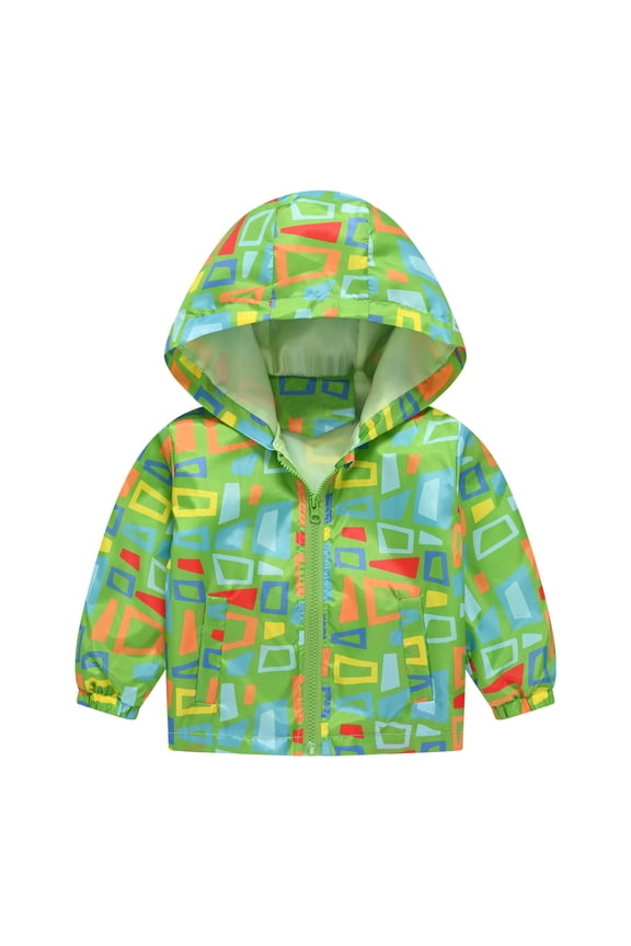 Toddler Boys Rain Jackets Girls Cartoon Prints Casual Light Coat Hooded Jacket Windproof Zipper Outwear Raincoat Windbreakers For Kids,Size 2-3 Years
