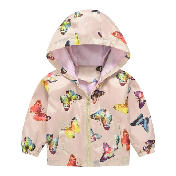 Toddler Boys Rain Jackets Girls Cartoon Prints Casual Light Coat Hooded Jacket Windproof Zipper Outwear Raincoat Windbreakers For Kids,Size 12-18 Months