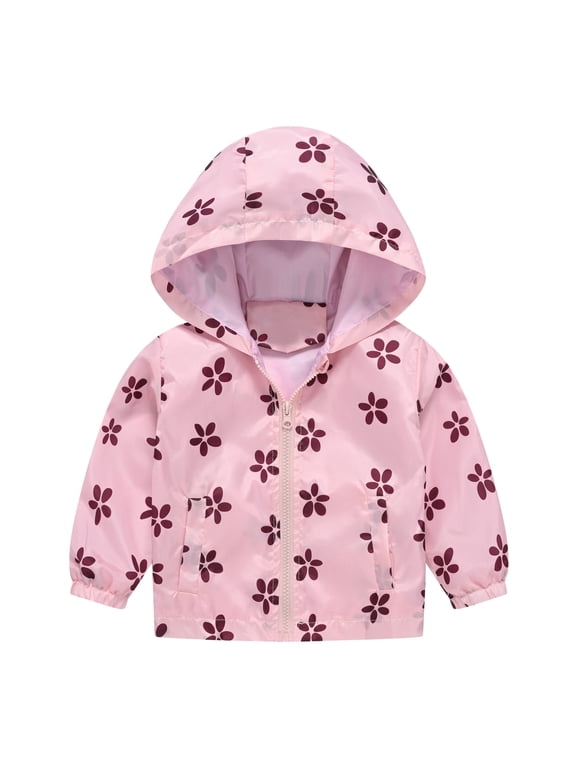 Toddler Boys Rain Jackets Girls Cartoon Prints Casual Light Coat Hooded Jacket Windproof Zipper Outwear Raincoat Windbreakers For Kids,Size 12-18 Months