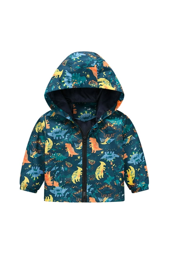 Toddler Boys Rain Jackets Girls Cartoon Prints Casual Light Coat Hooded Jacket Windproof Zipper Outwear Raincoat Windbreakers For Kids,Size 18-24 Months