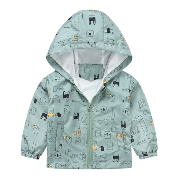 Toddler Boys Rain Jackets Girls Cartoon Prints Casual Light Coat Hooded Jacket Windproof Zipper Outwear Raincoat Windbreakers For Kids,Size 18-24 Months