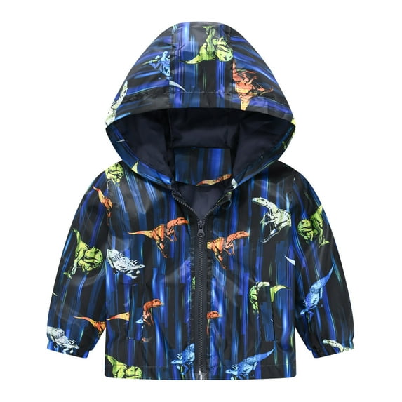 Toddler Boys Rain Jackets Girls Cartoon Prints Casual Light Coat Hooded Jacket Windproof Zipper Outwear Raincoat Windbreakers For Kids,Size 18-24 Months