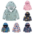 thumbnail image 1 of Toddler Boys Rain Jackets Girls Cartoon Prints Casual Light Coat Hooded Jacket Windproof Zipper Outwear Raincoat Windbreakers For Kids,Size 3-4 Years,2-3 Years,Z4 Light Green, 1 of 4