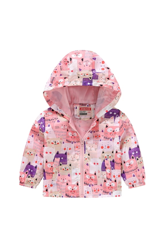 Toddler Boys Rain Jackets Girls Casual Jackets Printing Cartoon Hooded Outerwear Zipper Coats Long Sleeve Windproof Coats Raincoat Windbreakers For Kids,Size 18-24 Months