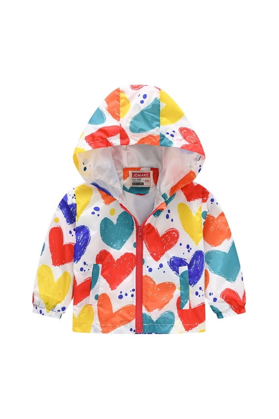 Toddler Boys Rain Jackets Girls Casual Jackets Printing Cartoon Hooded Outerwear Zipper Coats Long Sleeve Windproof Coats Raincoat Windbreakers For Kids,Size 18-24 Months