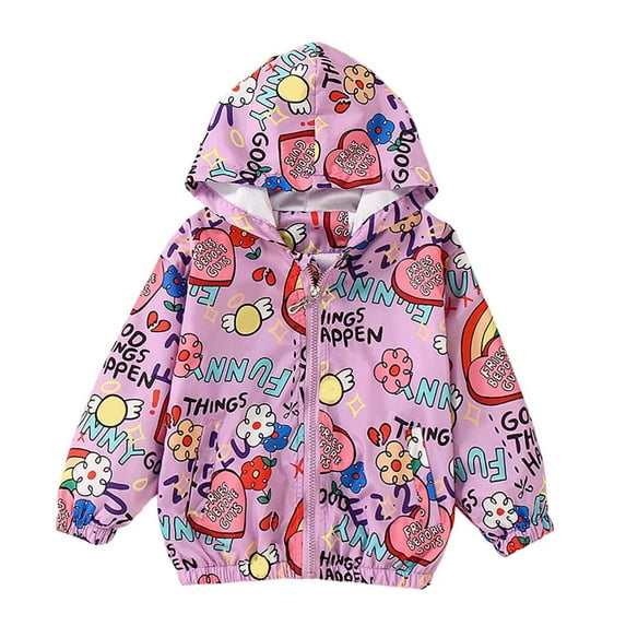 Toddler Boys Rain Jackets Girls Cute Print Hooded Long Sleeve Hacket Zipper Hooded Windproof Coat Windbreaker Raincoat Windbreakers For Kids,Size 3-4 Years