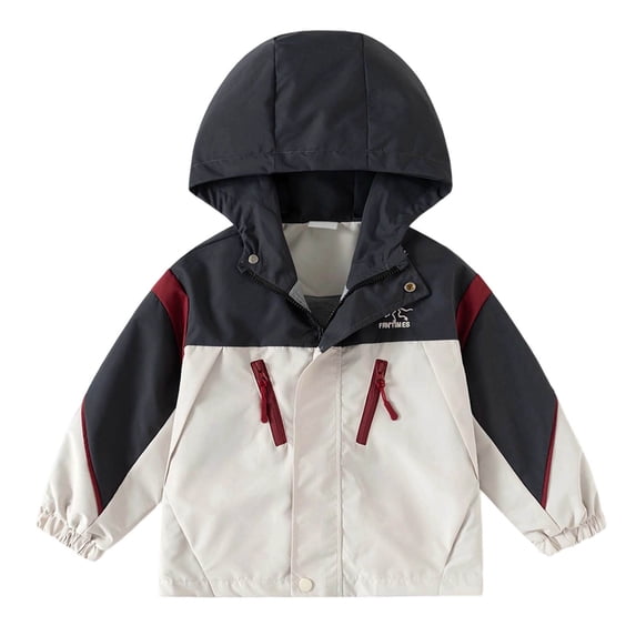 Toddler Boys Rain Jackets Hooded Zip Up Color Block Patchwork Windbreaker Windproof Coat Size 3-4T