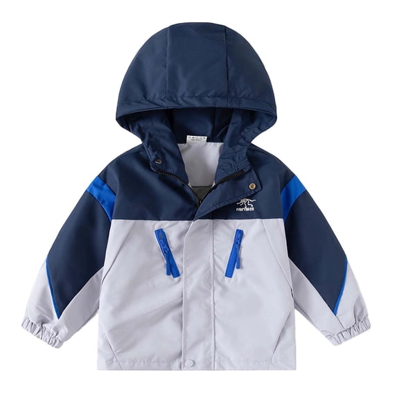 Toddler Boys Rain Jackets Hooded Zip Up Color Block Patchwork Windbreaker Windproof Coat Size 3-4T