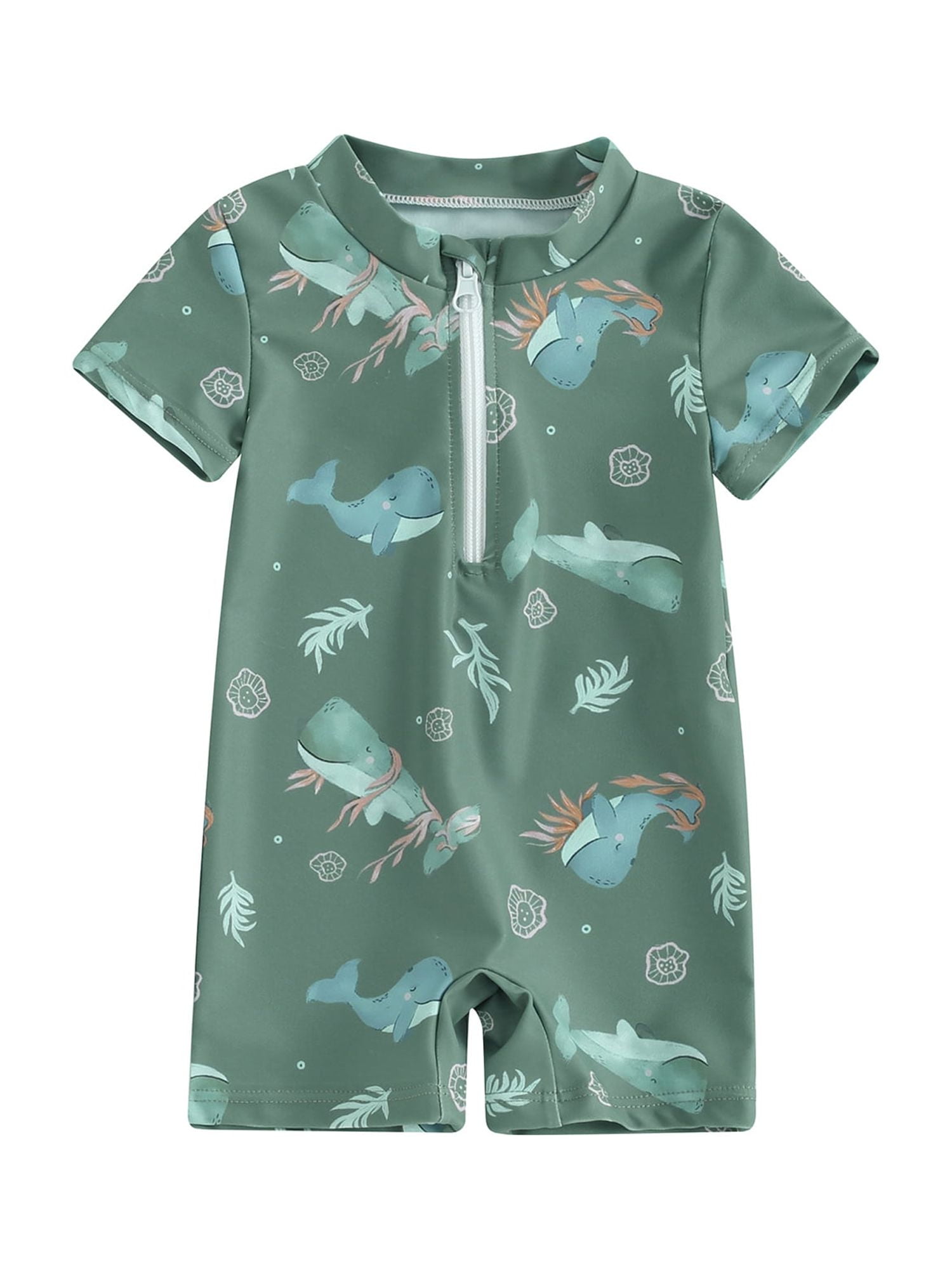 Toddler Boys Rash Guard Swimwear Cartoon Marine Life Print Short Sleeve