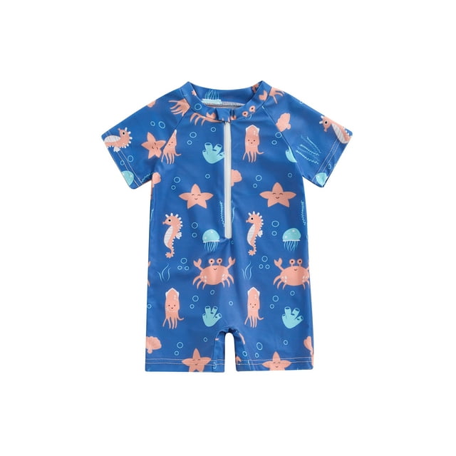 Toddler Boys Rash Guard Swimwear Cartoon Marine Organisms Print Short