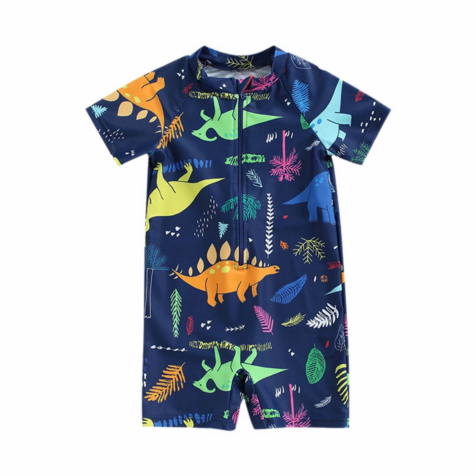 Toddler Boys Rash Guard One Piece Swimsuit Dinosaur Front Zipper