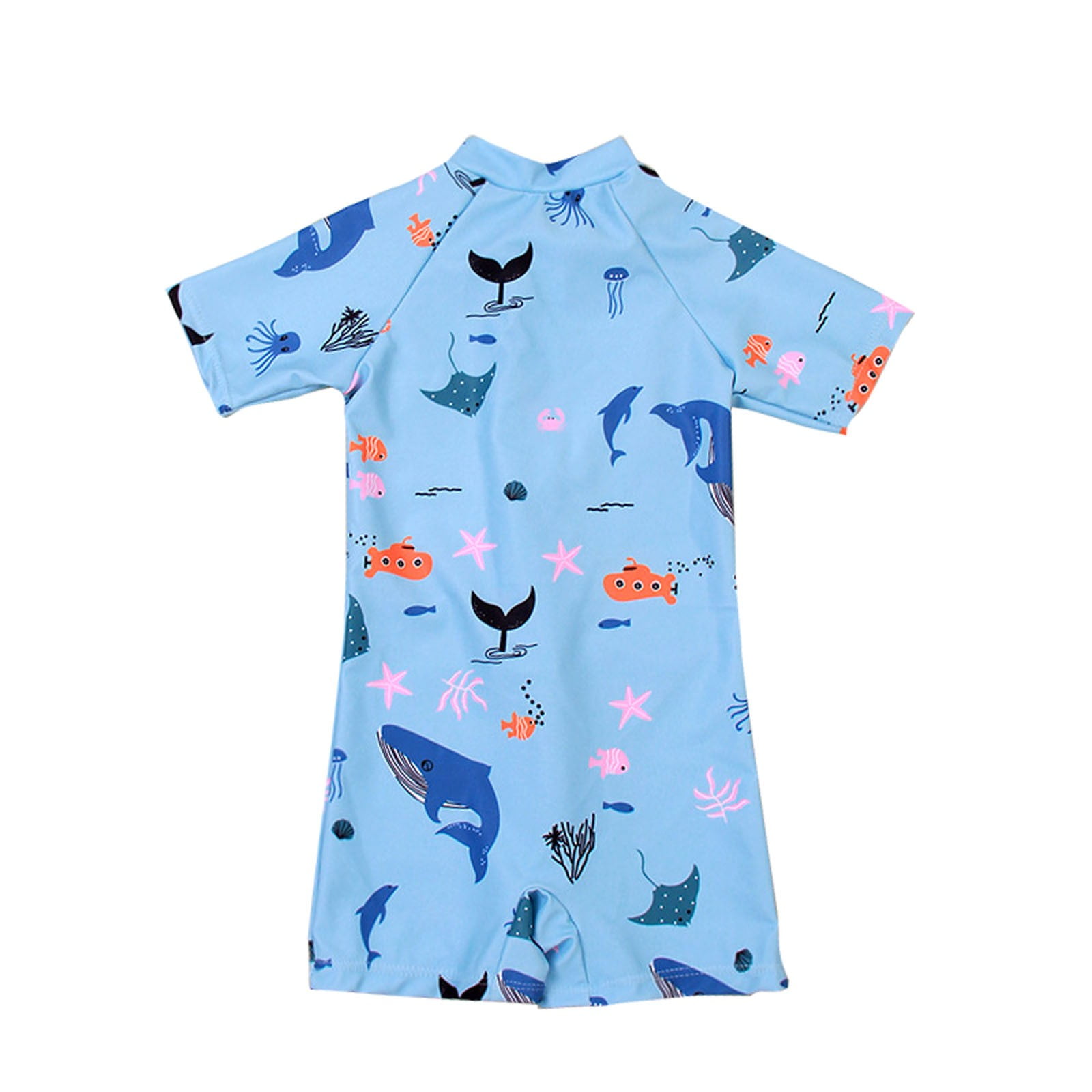 Toddler Boys Rash Guard One Piece Swimsuit Short Sleeve Cartoon Print