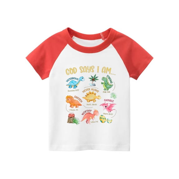 Toddler Boys Religious Inspirational Shirt Dinosaur Graphic Print Short Sleeve Crew Neck Tee Top Summer Kids T-Shirts 5-6T