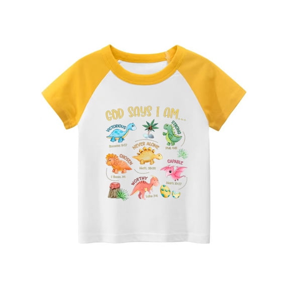 Toddler Boys Religious Inspirational Shirt Dinosaur Graphic Print Short Sleeve Crew Neck Tee Top Summer Kids T-Shirts 6-7T