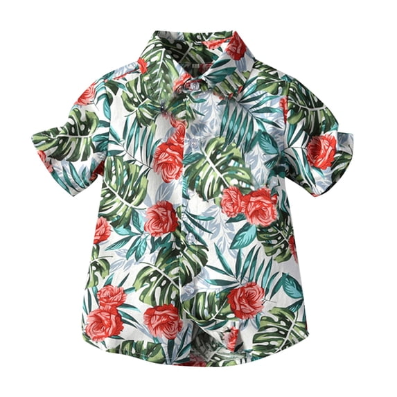 Toddler Boys Retro Tropical Print Shirt Short Sleeve Button-Up Shirts Summer Beach Vacation Cooling Lighhtweight Tops Hawaiian