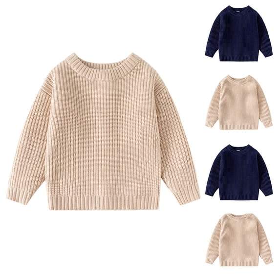 Toddler Boys Ribbed Knit Sweater Long Sleeve Sweater Fall Winter Warm Pullover Sweatshirt Crewneck Sweater Khaki 7 Years