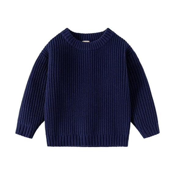 Toddler Boys Ribbed Knit Sweater Long Sleeve Sweater Fall Winter Warm Pullover Sweatshirt Crewneck Sweater Navy 1 Years
