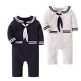 thumbnail image 1 of Toddler Boys Rompers Long Sleeve Baby Sailor Stripe Romper Marine Navy Romper Jumpsuit Cute Outfits 0-1 Months, 1 of 7