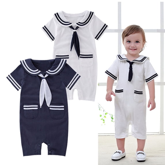 Toddler Boys Rompers Short Sleeve Baby Sailor Stripe Romper Marine Navy Romper Jumpsuit Cute Outfits 3-6 Months