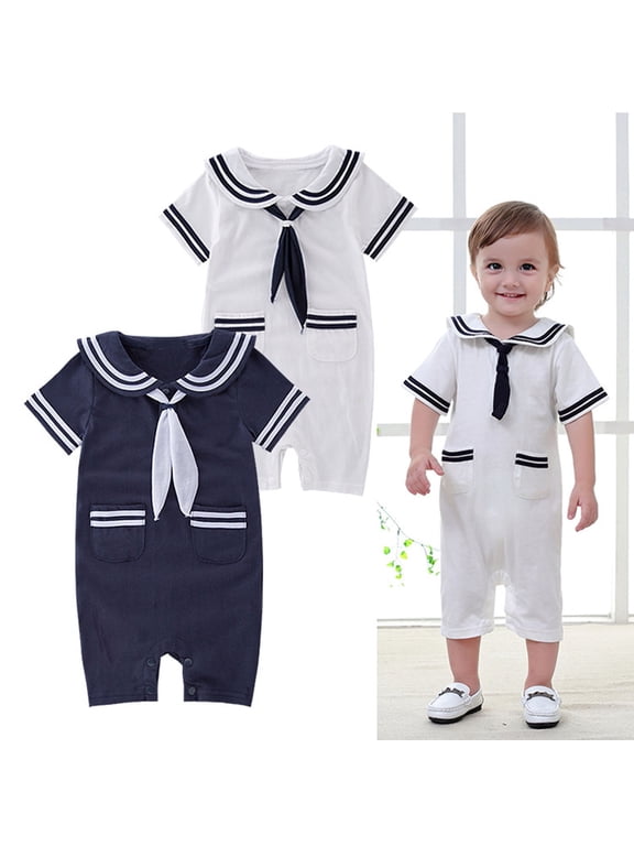 Toddler Boys Rompers Short Sleeve Baby Sailor Stripe Romper Marine Navy Romper Jumpsuit Cute Outfits 3-6 Months