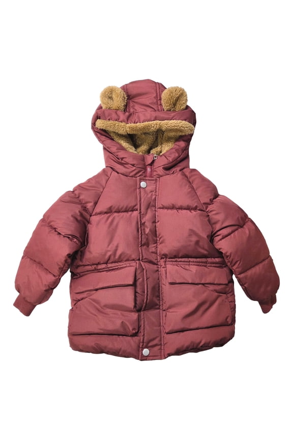 Toddler Boys Rust Brown Maroon Puffer Jacket Hooded Coat 5T