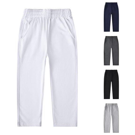 Toddler Boys School Uniform Pants Straight Pants With Pockets Pull On Chino Pants Stretch Pants Kids White Pants Boys Back To School Outfits For Boys Toddler Preppy Clothes 1-2 Years