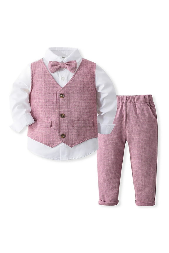 Toddler Boys Semi Formal Outfit Bowtie Dress Shirt Vest Pants Easter Baby Boy Outfit Toddler Outfits 3-4 Years