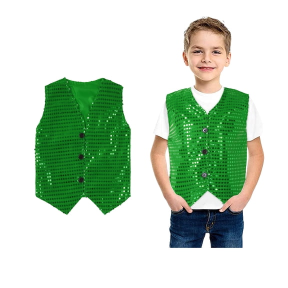 Toddler Boys Sequin Vest Glittery Sequin Sleeveless Button Vest Kids Green Vest Party Carnival Gown Top Size 12-18 Months