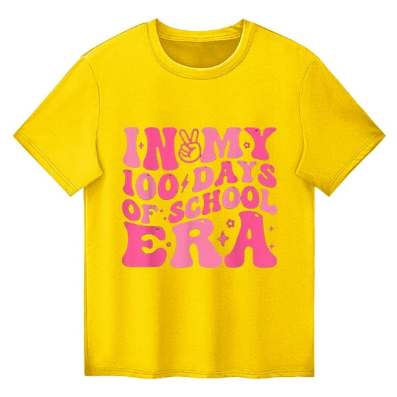 Toddler Boys Shirts 100 Day of School Shirt Short Sleeve Cute Cartoon Printed Tee Girls White T Shirt for Girls 90