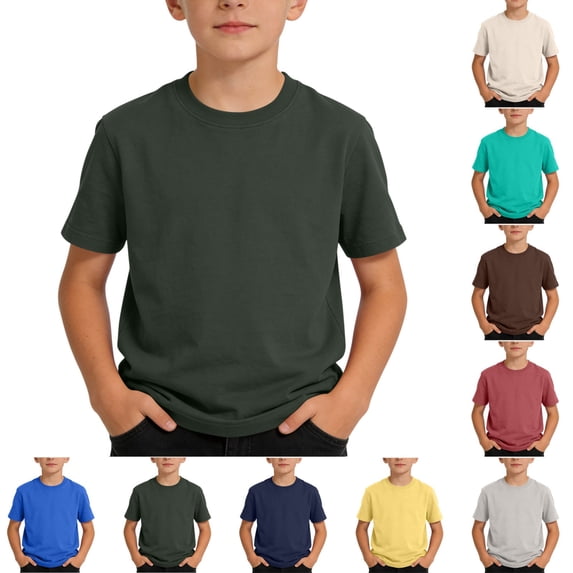 Toddler Boys Shirts Cotton Solid Color Short Sleeved Baby Boys Shirts Mid Size Boys T-shirt Summer Shirts Boys And Girls Round Neck Shirts for Boys Size 4-5 Years