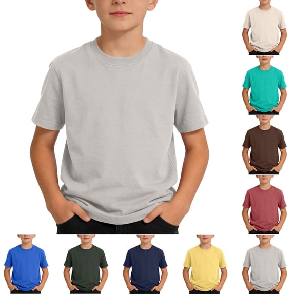 Toddler Boys Shirts Cotton Solid Color Short Sleeved Baby Boys Shirts Mid Size Boys T-shirt Summer Shirts Boys And Girls Round Neck Shirts for Boys Size 4-5 Years