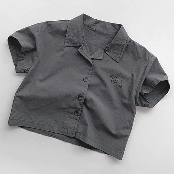 Toddler Boys Shirts Grey Short Sleeve Button up Shirt Boys School Uniform Shirts Casual Collared Shirt 2-3 Years Clothes for Boys