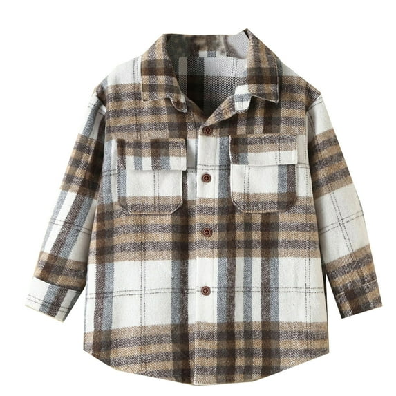 Toddler Boys Shirts Plaid Long Sleeve Lapel Button Down Thicken Shirt Tops Fall Loose Single Shirts Comfort Child Clothing Tops