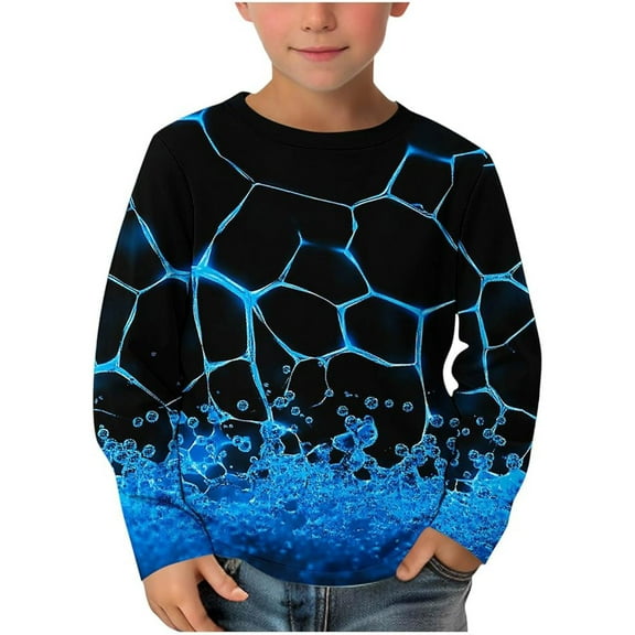 Toddler Boys Shirts & Tops 3D Gradient Print Crew Neck Long Sleeve Casual Outdoor Pullover Tee Shirts Streetwear,Blue,2-3 Years