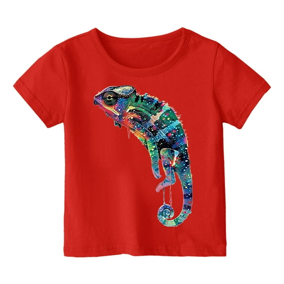 Toddler Boys Shirts & Tops Summer Chameleon Print Round Neck Short Sleeve Pullover T Shirts Holiday Wear,Red,8-9 Years