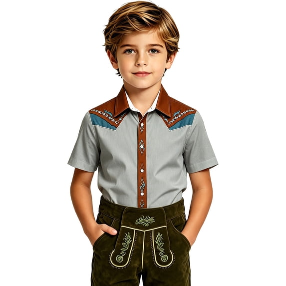 Toddler Boys Shirts Western Print Cowboy Short Sleeve Shirt with Button Down Design Clothes Size 3-4T