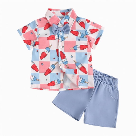 Toddler Boys Short Set Independence Day 4th Of July Prints T Shirt Tops Shorts Child Kids Gentleman Outfits
