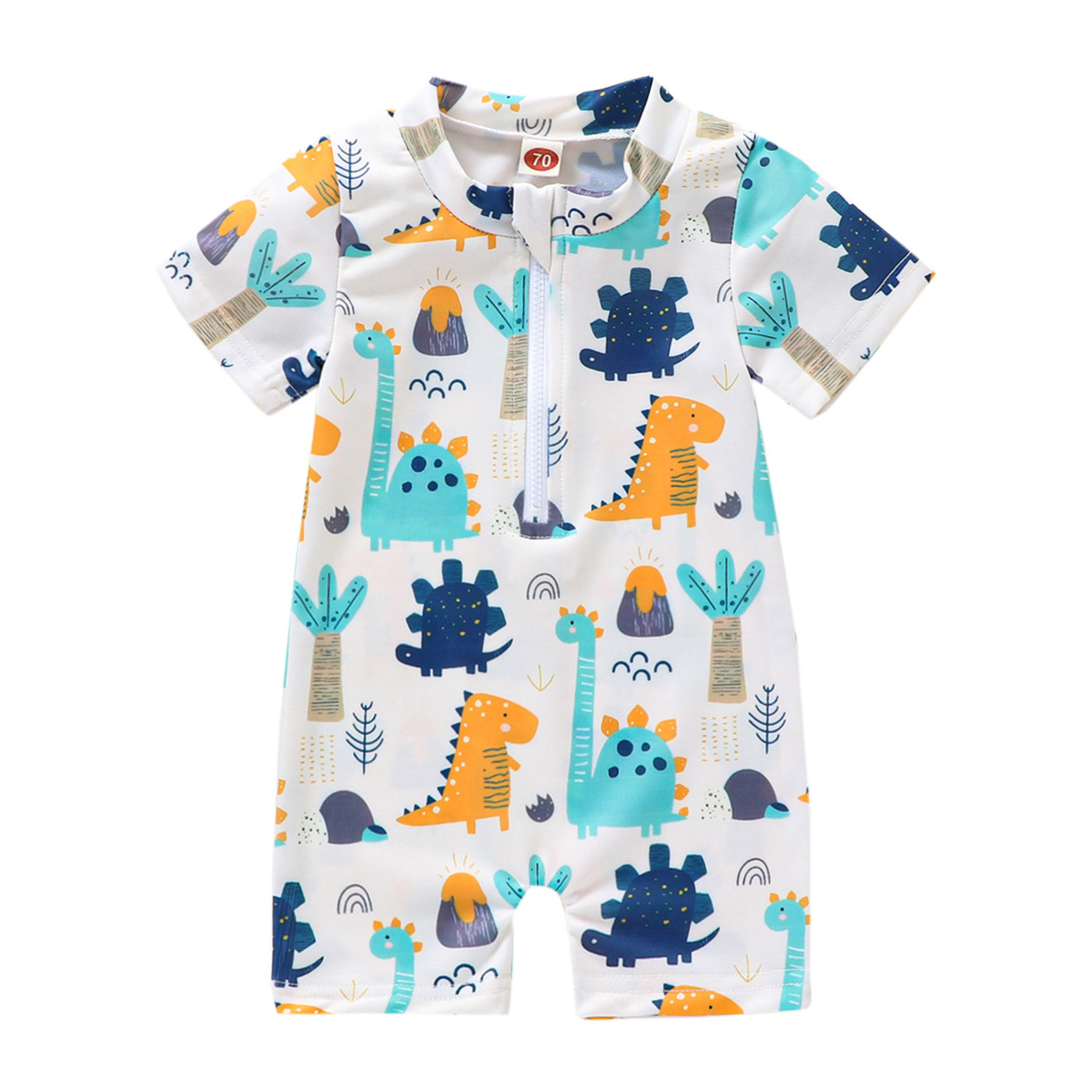 Toddler Boys Short Sleeve Cartoon Dinosaur Printed Pullover Romper ...