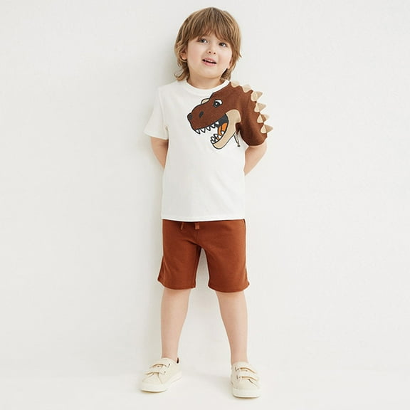 Toddler Boys Short Sleeve Cartoon Dinosaur Prints T Shirt Tops Shorts Child Kids Outfits Size 2-3T