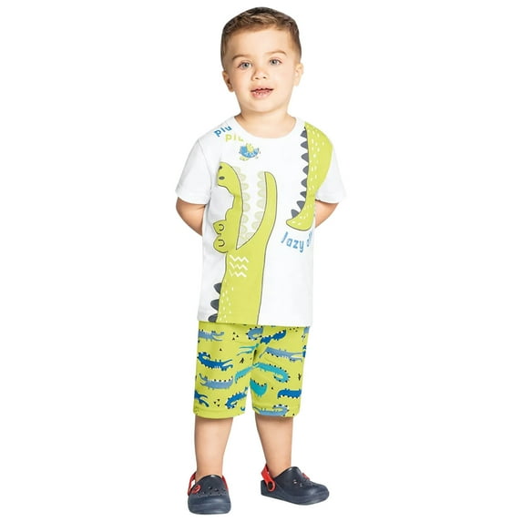 Toddler Boys Short Sleeve Cartoon Dinosaur Prints T Shirt Tops Shorts Child Kids Set&Outfits Size 2-3T