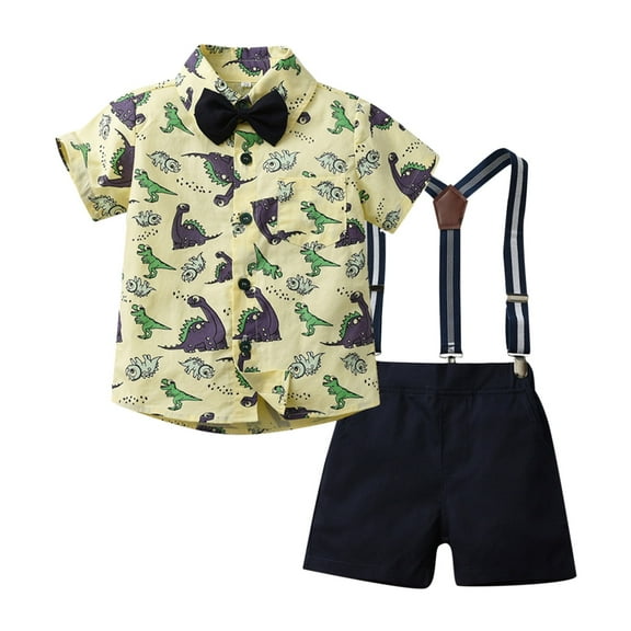 Toddler Boys Short Sleeve Cartoon Dinosaur Shirt Tops Shorts With Tie Child Kids Gentleman Outfits 5 Month Old Outfits