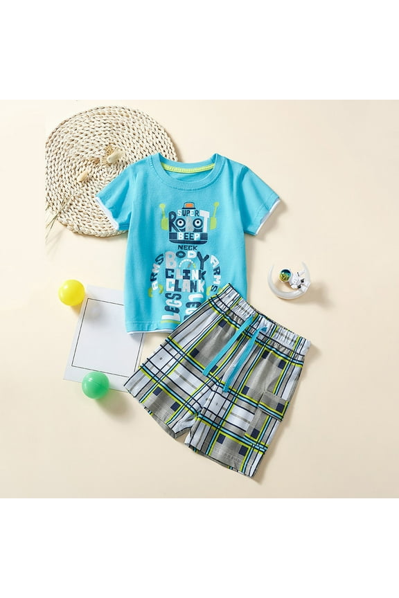 Toddler Boys Short Sleeve Cartoon Prints T Shirt Tops Shorts Child Kids 2PC Set Outfits Clothes Size 4-5T