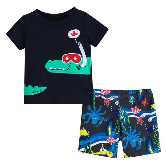 Toddler Boys Short Sleeve Cartoon Prints T Shirt Tops Shorts Kids Summer Outfits Baby Boy 1st Birthday Outfits