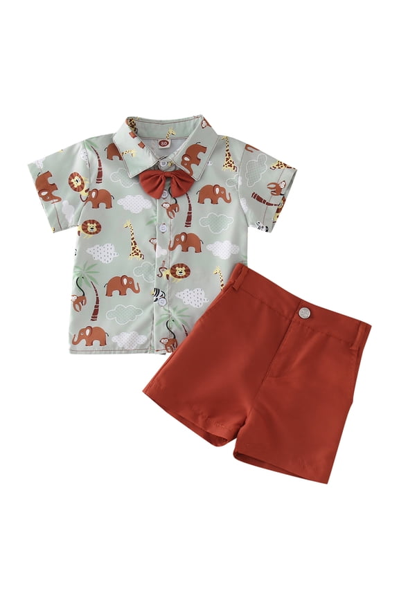 Toddler Boys Short Sleeve Cartoon Prints Tops Shorts Two Piece Outfits Set For Kids Clothes