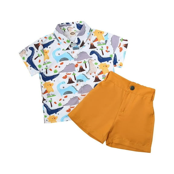 Toddler Boys Short Sleeve Dinosaur Cartoon Prints T Shirt Tops Shorts Child Kids Gentleman Outfits Features