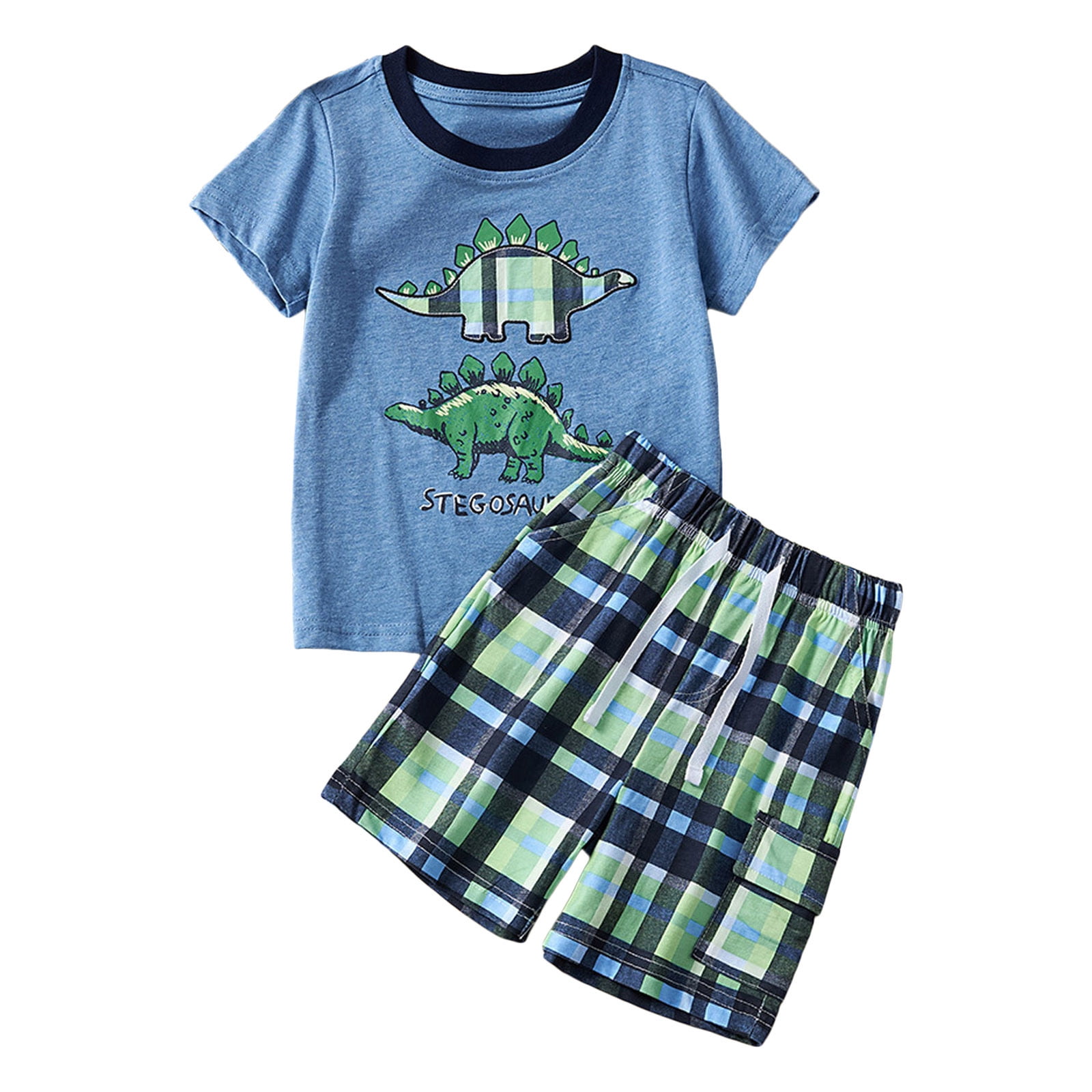 Toddler Boys Short Sleeve Dinosaur Prints T Shirt Tops Shorts Child Kids 2PC Set Outfits Clothes Boys Outfits&Set Light Blue 6 Years-7 Years