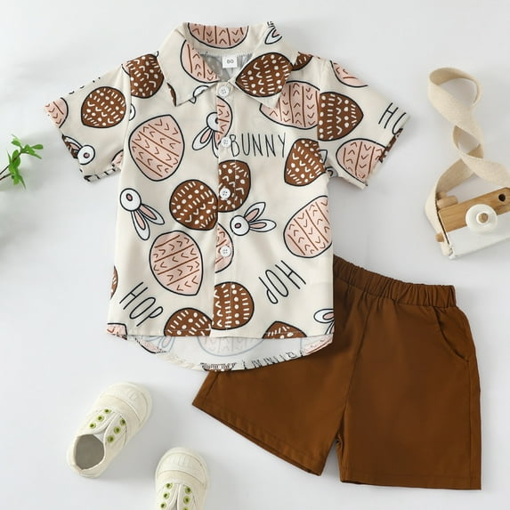 Toddler Boys Short Sleeve Easter Cartoon Rabbit Prints T Shirt Tops Shorts Child Kids Gentleman Outfits For 3-4 Years