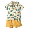 thumbnail image 1 of Toddler Boys Short Sleeve Flower Prints Shirt Tops Shorts 2pcs Child Kids Gentleman Set Summer Outfits for Boys, 1 of 9